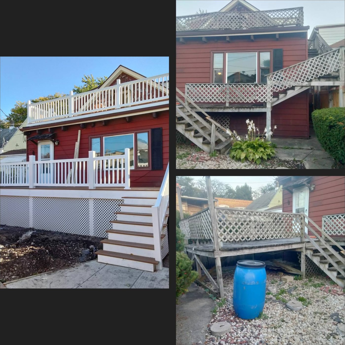Old back deck rebuilt with new railings and stairs