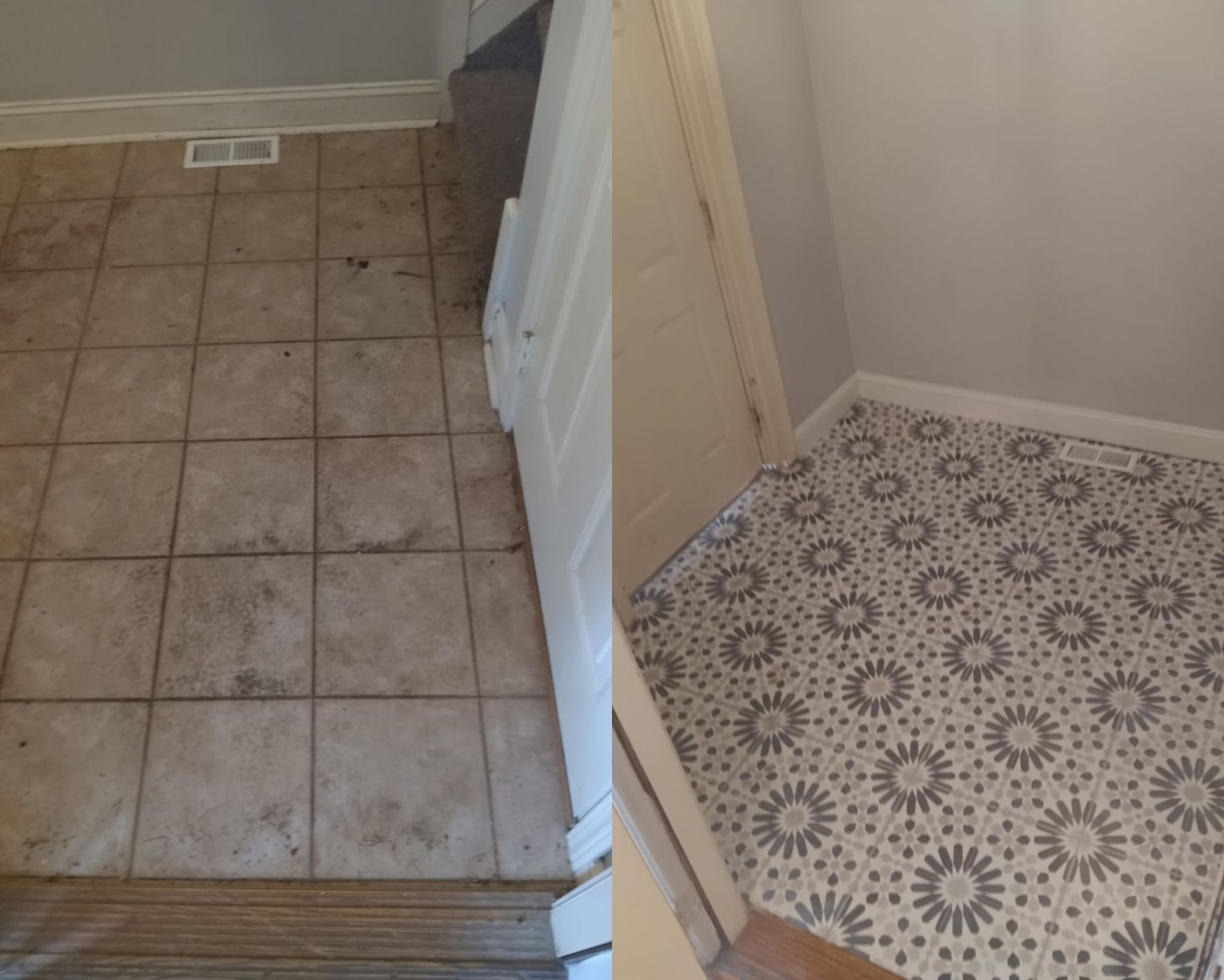 Old tile floor replaced with patterned tile
