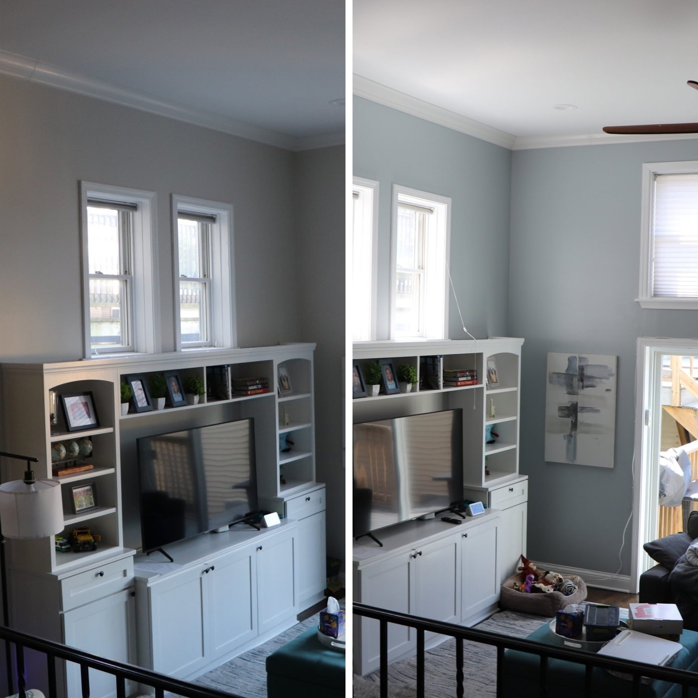 Living room before and after a fresh paint color